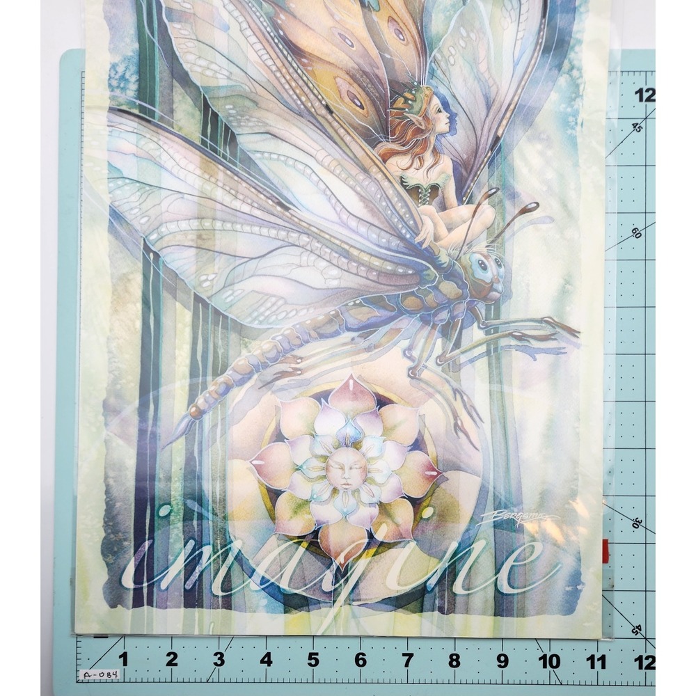 JODY BERGSMA IMAGINE PRINT FAIRY RIDING A DRAGONFLY 17‎ X 11 NCHES